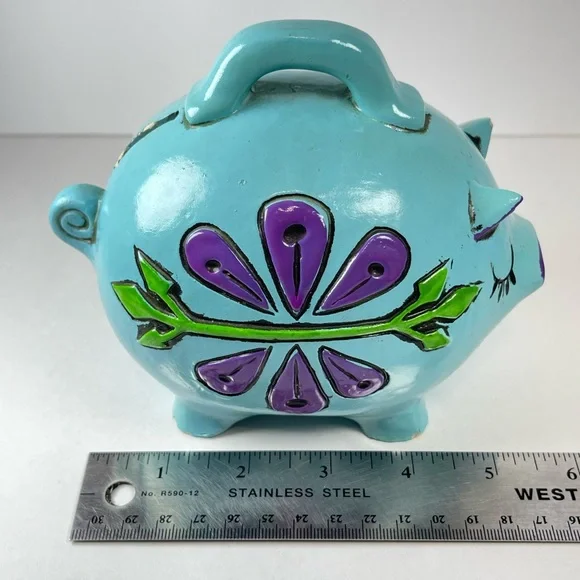 Vintage blue chalkware Piggy Bank - Picture 8 of 8
